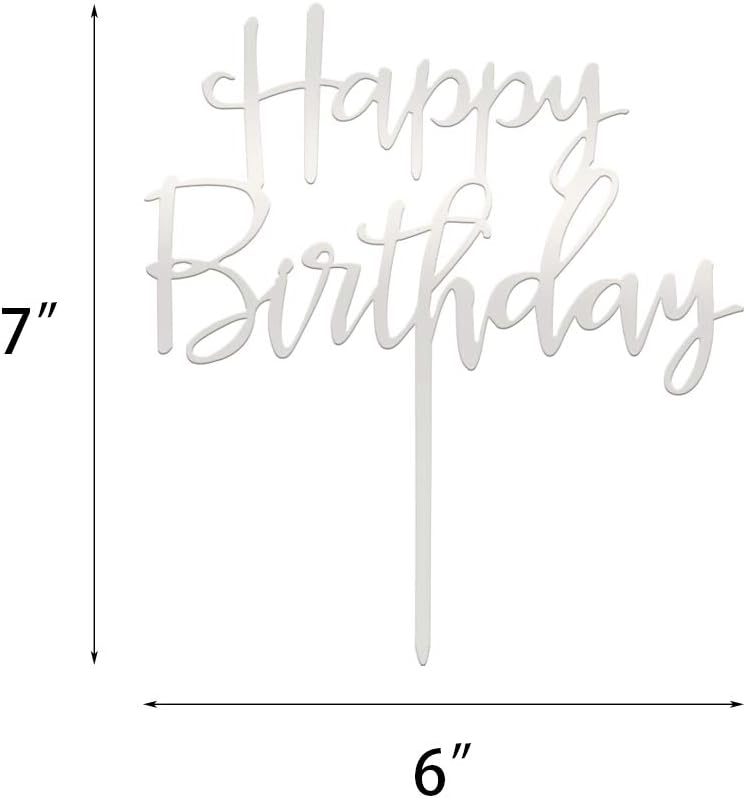 Happy Birthday Cake Topper, Mirrored Silver Acrylic Versatile Cake Topper for Birthday Party Decoration Ideas, Perfect Keepsake for your family and friends