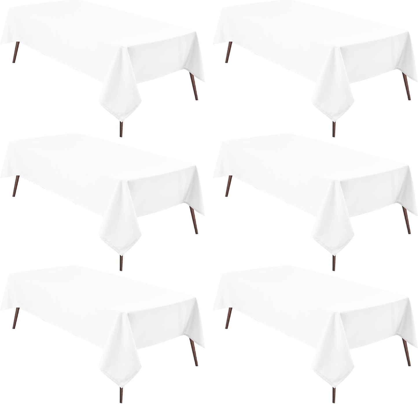 Hiasan 6 Pack White Tablecloth 54 x 80 Inch, Rectangle 4 Feet Table Cloth - Waterproof and Wrinklr Resistant Washable Polyester Fabric Table Cloth for Dining Room and Outdoor Use