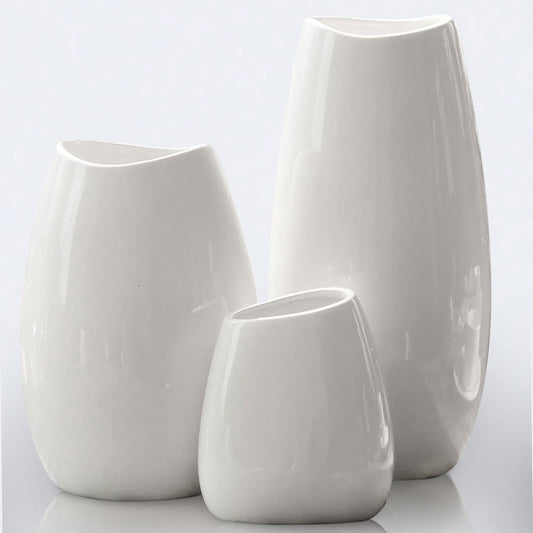 hjn Ceramic Vase Set of 3 White Flower Vase for Home Decor, Modern Decorative Vases for Flowers/Ideal Shelf Decor/Table/Living Room/Kitchen/Office-White