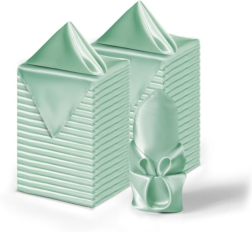 36 Pack Square Satin Dinner Napkins, 16x16 Inches Silky Soft Smooth Table Cloth Napkins for Restaurant Weddings Banquet Party Decoration, Mint Green