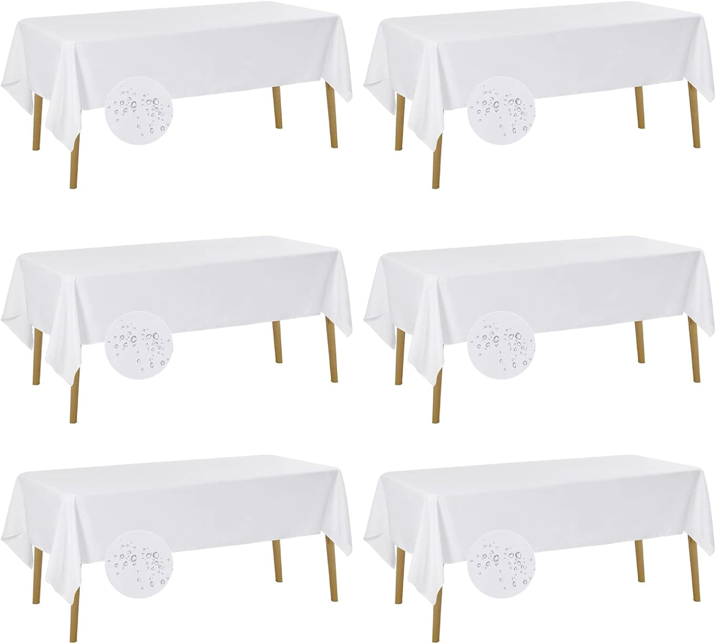 Fokitut 6 Pack Waterproof Rectangle Tablecloth, 60x120 Inch,Stain Resistant and Wrinkle Polyester Table Cloth, Fabric Table Cover for Kitchen Dining, Wedding, Party, Holiday Dinner-White