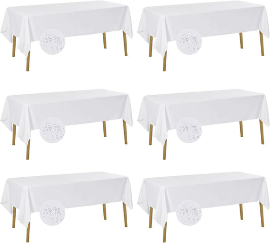 Fokitut 6 Pack Waterproof Rectangle Tablecloth, 60x120 Inch,Stain Resistant and Wrinkle Polyester Table Cloth, Fabric Table Cover for Kitchen Dining, Wedding, Party, Holiday Dinner-White