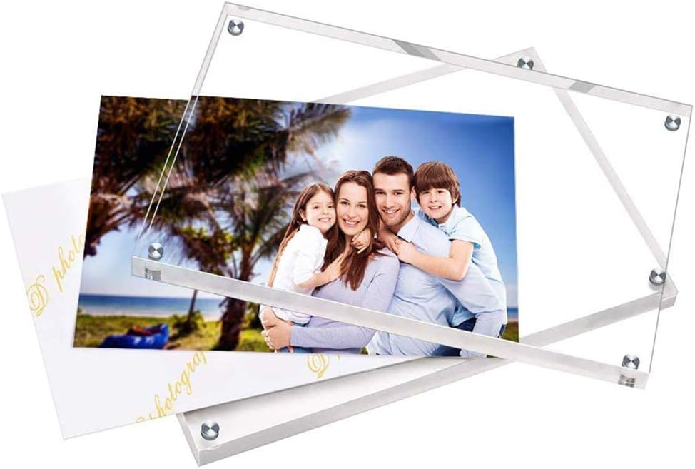 HELPLEX Acrylic Frames, 2 Pack 6x8, 24mm Thick, Frameless, Magnetic, Free Standing