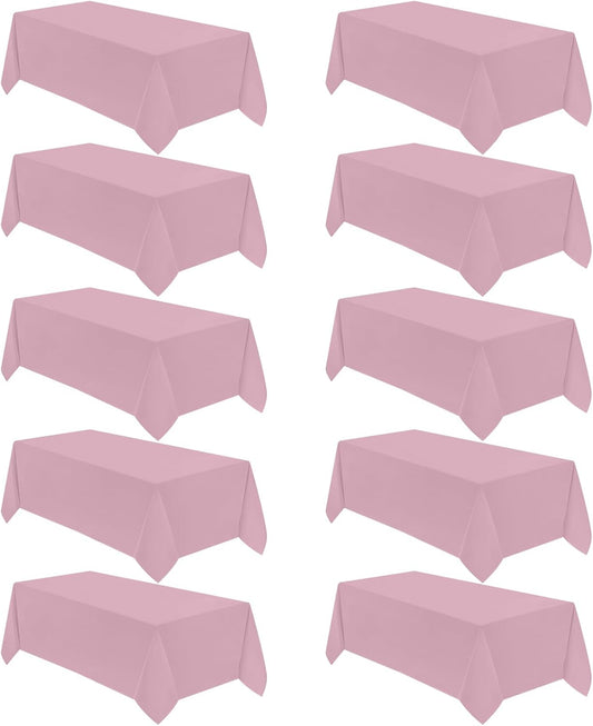 VidaFete Tablecloth 10 Pack 90 * 132inch Rectangle Table Cloth Polyester, Stain Wrinkle Resistant Polyester Dining Table Cover for Kitchen Dinning Party Wedding Rectangular Buffet Decoration(Pink)