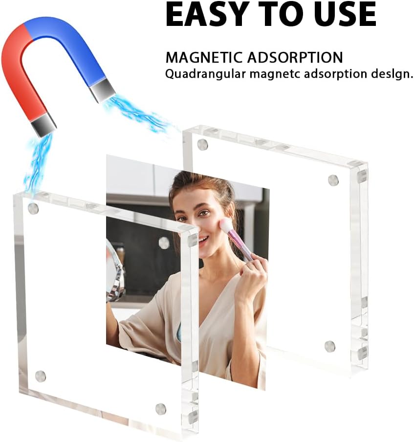 3x3 Acrylic Picture Frames 4 Pack, Square Clear Photo Frame Business Card Frame Magnetic Picture Frames Desktop Display Double Sided Wallet Size Acrylic Freestand Frames
