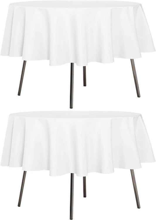 sancua 2 Pack Round Tablecloth 70 Inch White, Stain and Wrinkle Resistant Table Cloth - Washable Polyester Table Cover for Dining Tables, Buffet Parties and Camping