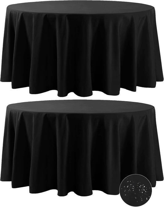 Fokitut 2 Pack Waterproof Round Tablecloth, 120 Inch, Stain Resistant and Wrinkle Polyester Table Cloth, Fabric Table Cover for Kitchen Dining, Wedding, Party, Holiday Dinner-Black