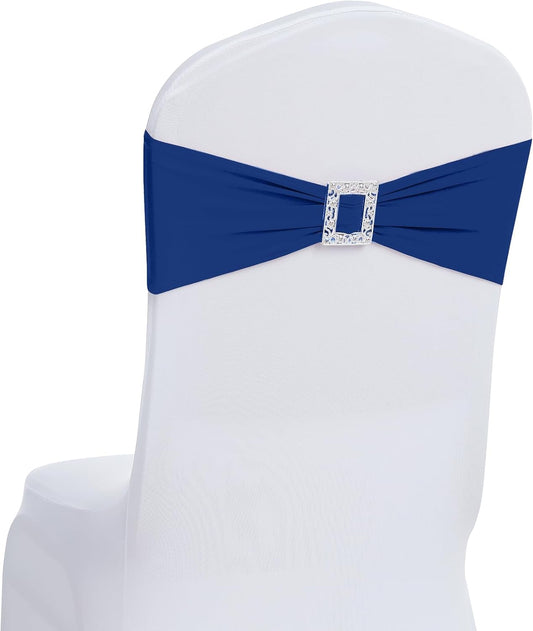 Joccun 30 PCS Spandex Chair Sashes Bows Stretch Chair Cover Band with Buckle Slider Universal Elastic Chair Ties for Wedding Banquet Party Event Decoration (Navy)