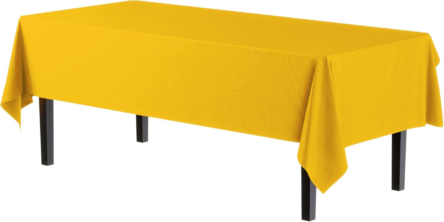 Exquisite 12-Pack Premium Plastic Tablecloth 54in. x 108in. Rectangle Table Cover - Yellow