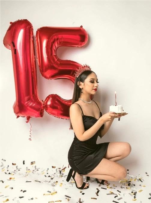 Number Balloon 40 Inch Red 5 Balloon, Five 5th Birthday Digital Foil Balloons For Boy Girl, 2025 Red Numbers 5 15 25 35 45 55 Birthday Party Decorations