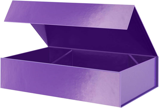 PACKHOME Extra Large Gift Box 17.5x11.3x4.3 Inches, Sturdy Shirt Box with Magnetic Lid for Clothes and Large Gifts (Glossy Purple)