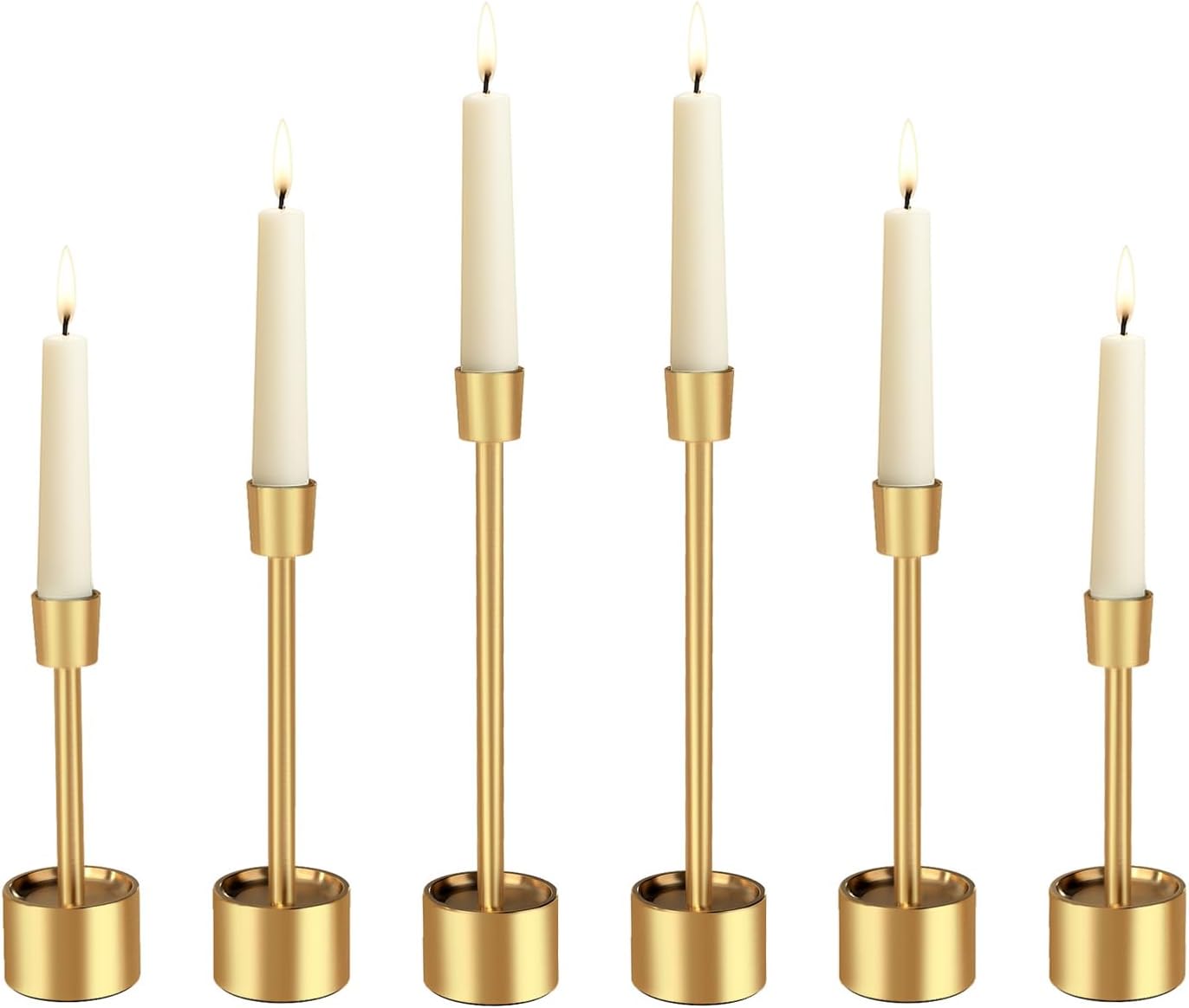 YUMORE 6 Packs Small Taper Candle Holders Candlestick Holder Stable Base Stand Holders for Dining Table Wedding Centerpiece (Gold)