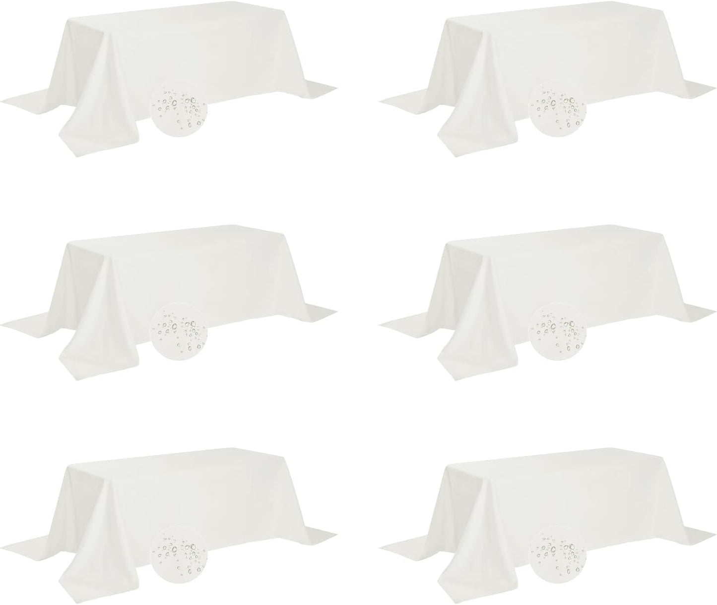 Fokitut 6 Pack Waterproof Rectangle Tablecloth, 90x132 Inch,Stain Resistant and Wrinkle Polyester Table Cloth, Fabric Table Cover for Kitchen Dining, Wedding, Party, Holiday Dinner-Ivory