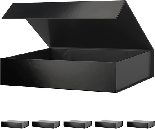 PACKHOME 6 Gift Boxes 11.5x8x2.5 Inches, Sturdy Shirt Boxes with Magnetic Lids for Multiple Occasions (Glossy Black)