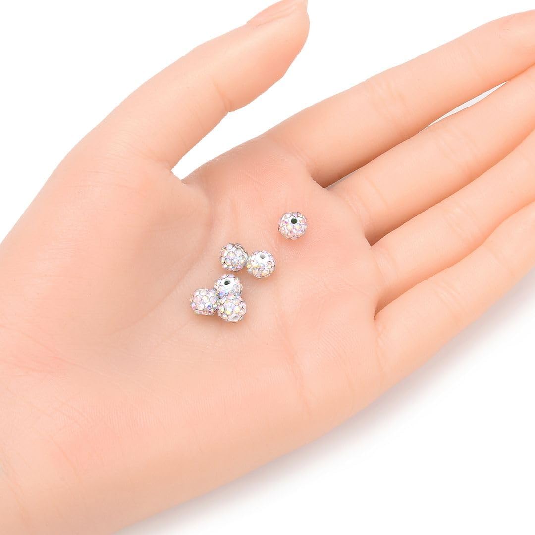100pcs Adabele Grade A Suncatcher Crystal Rhinestone Pave Loose Beads 6mm Clear AB Polymer Clay Disco Ball Spacers Compatible with Shamballa All Craft Jewelry Making DB6-2