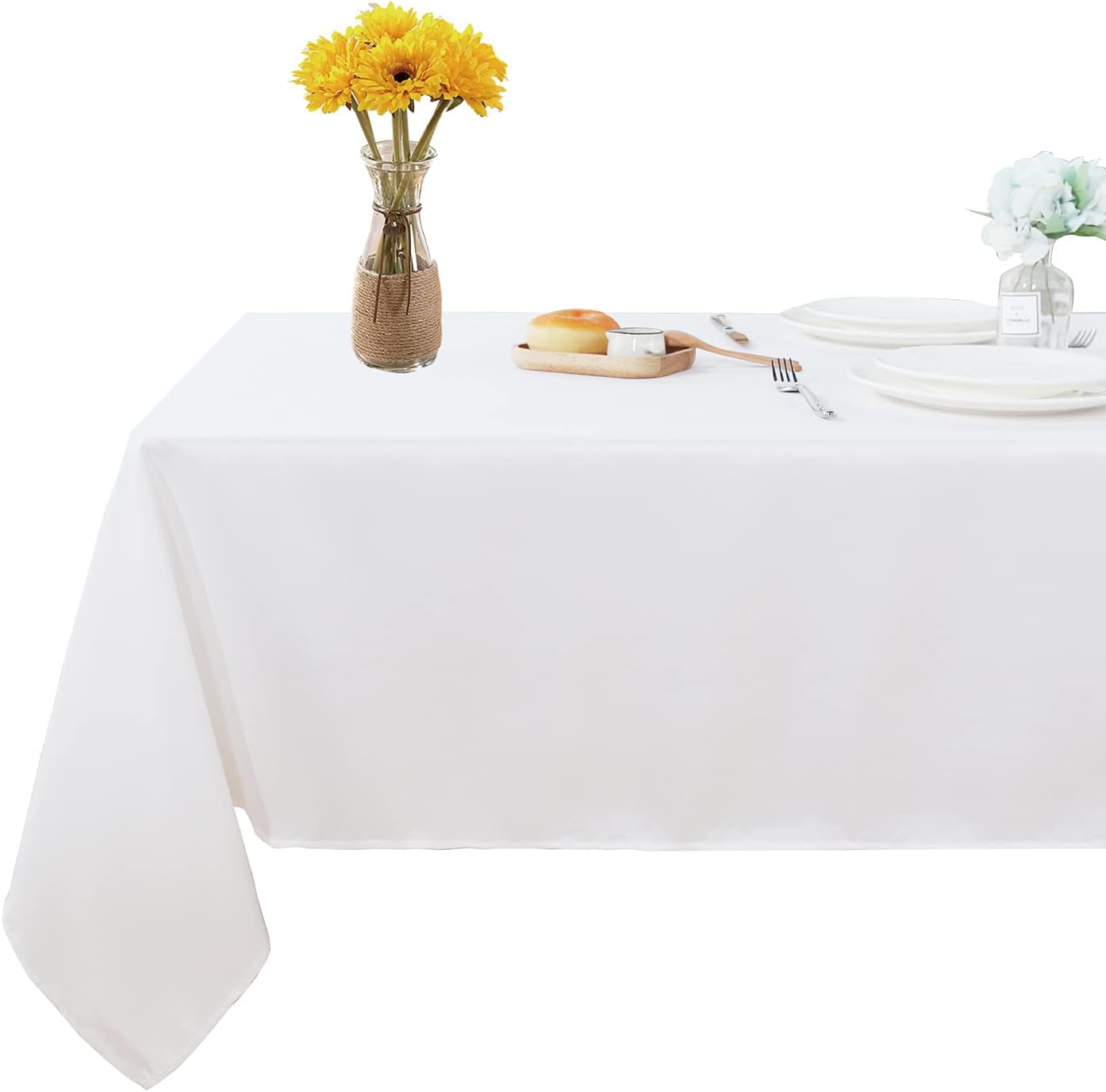 Fitable Rectangle Tablecloth Stain and Wrinkle Resistant Washable Polyester Table Cloth for Buffet Parties and Camping (60x84 inch, White)
