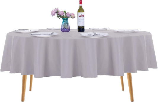 Ascoza 2pack 90 Inch Silver Round Tablecloth in Washable Polyester Fabric for Wedding/Banquet/Restaurant/Parties