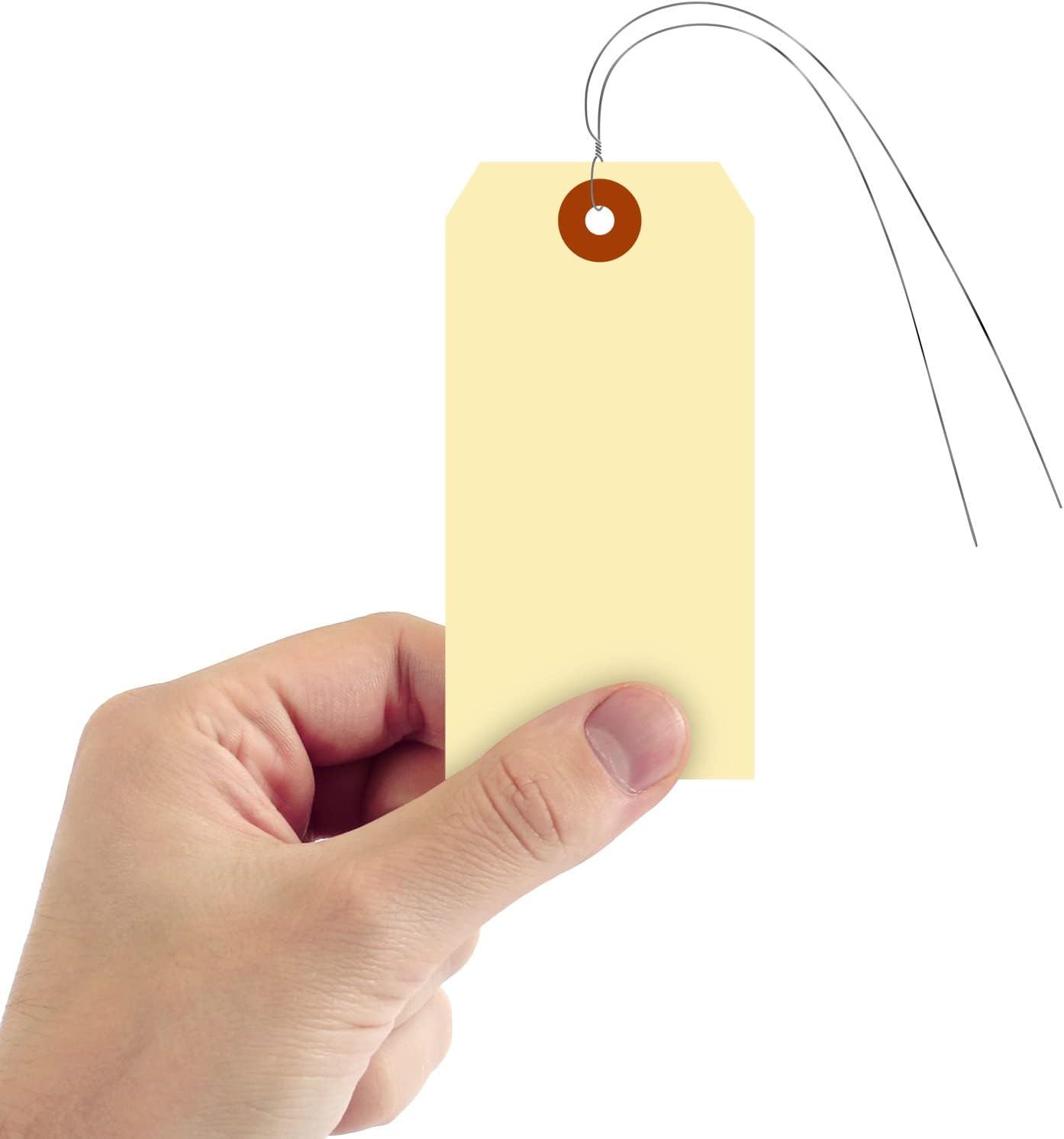 SmartSign Blank Manila Tags with Wire (Pre-Attached)- Pack of 100, Size-5, 13pt Thick Cardstock Shipping Tag, 4 3/4" x 2 3/8" Paper Hang Tags with Reinforced Fiber Patch