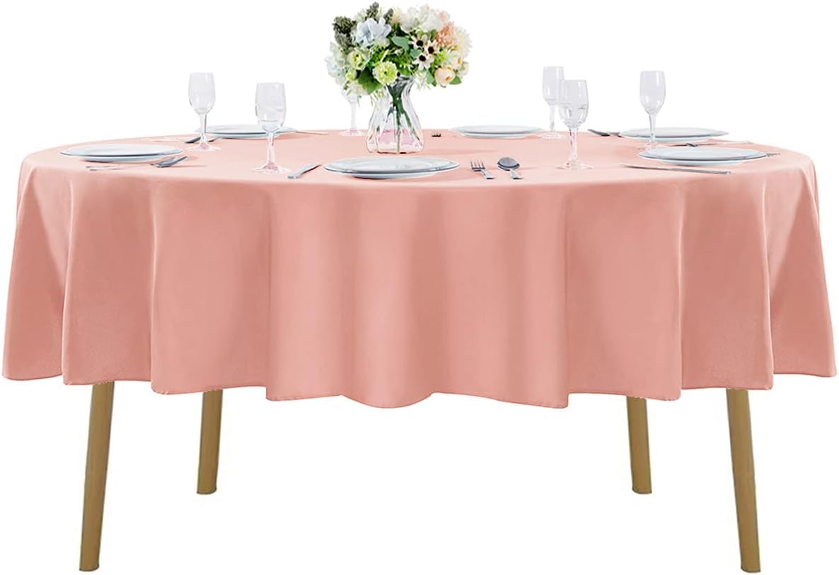 90 inch Round Tablecloth Washable Polyester Table Cloth Decorative Table Cover for Wedding Party Dining Banquet（90 inch, Dusty Pink）
