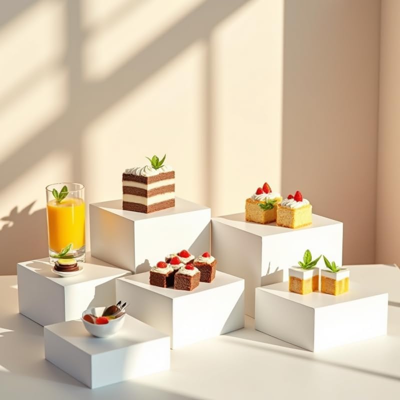 Buffet Risers，Food Risers for Buffet Table，Display Stand Shelf for Party Catering Desset，Acrylic Cube Display Nesting Risers with Hollow Bottoms（6PCS White）