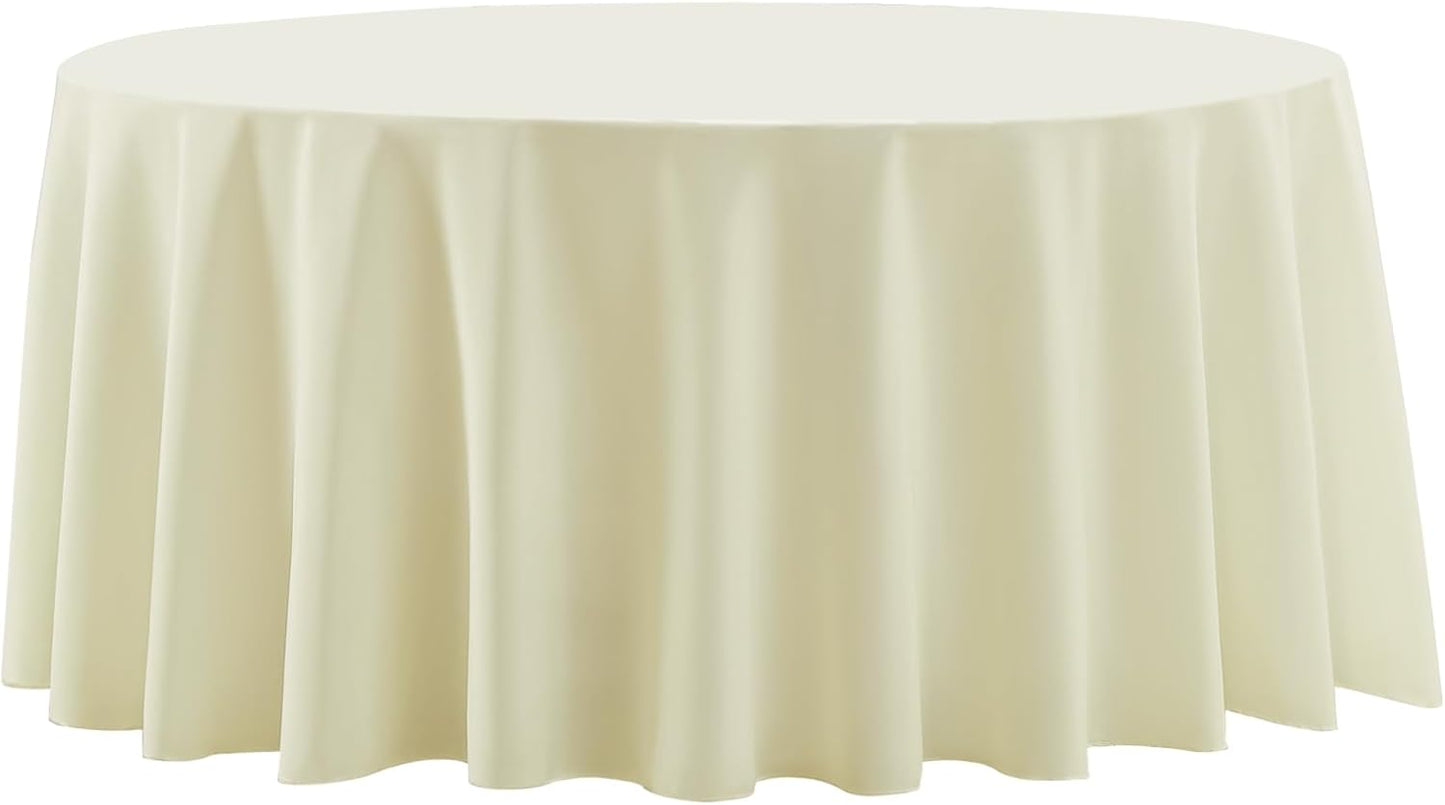 Round Tablecloth 2 Pack 108 Inch Ivory Tablecloths Washable Decorative Linen Polyester Table Clothes Cover for Dining Table Banquets Buffet Parties and Wedding