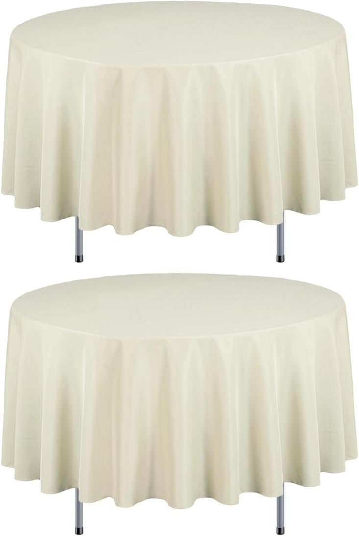 LTC LINENS 2 Pack 90 Inch Round Tablecloth Beige - Wrinkle Resistant Table Cloth for Round Table -Washable Polyester Fabric Table Cover for Wedding, Party