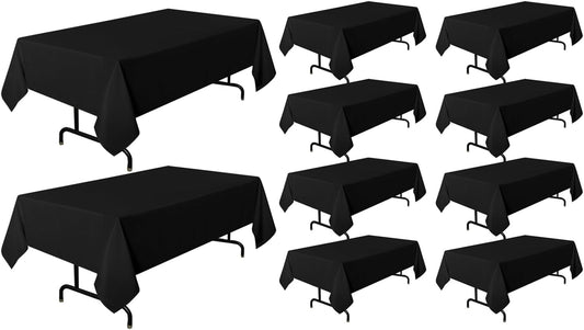 sancua 10 Pack Black Tablecloth 60 x 102 Inch, Rectangle Table Cloth for 6 Feet Tables - Stain and Wrinkle Resistant Washable Polyester Table Cover for Dining Tables, Buffet Parties and Camping