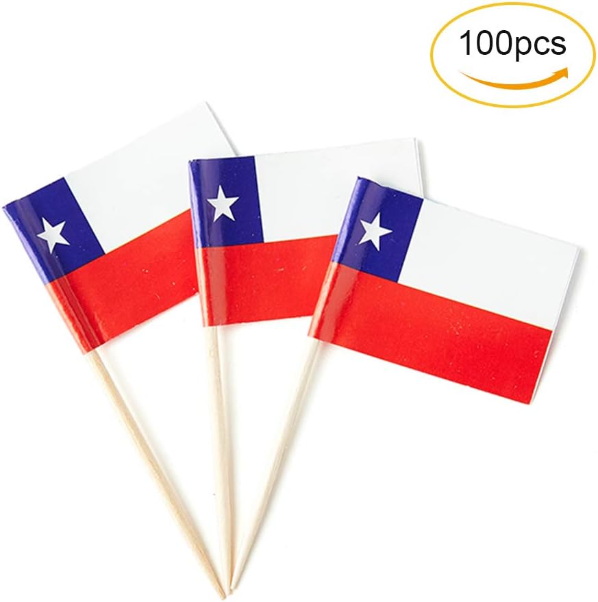 Chile Flag Chilean Flag, Small Mini Chile Toothpick Flags for Food, Cupcakes, Cocktails, Appetizers, Bar Party Decorations