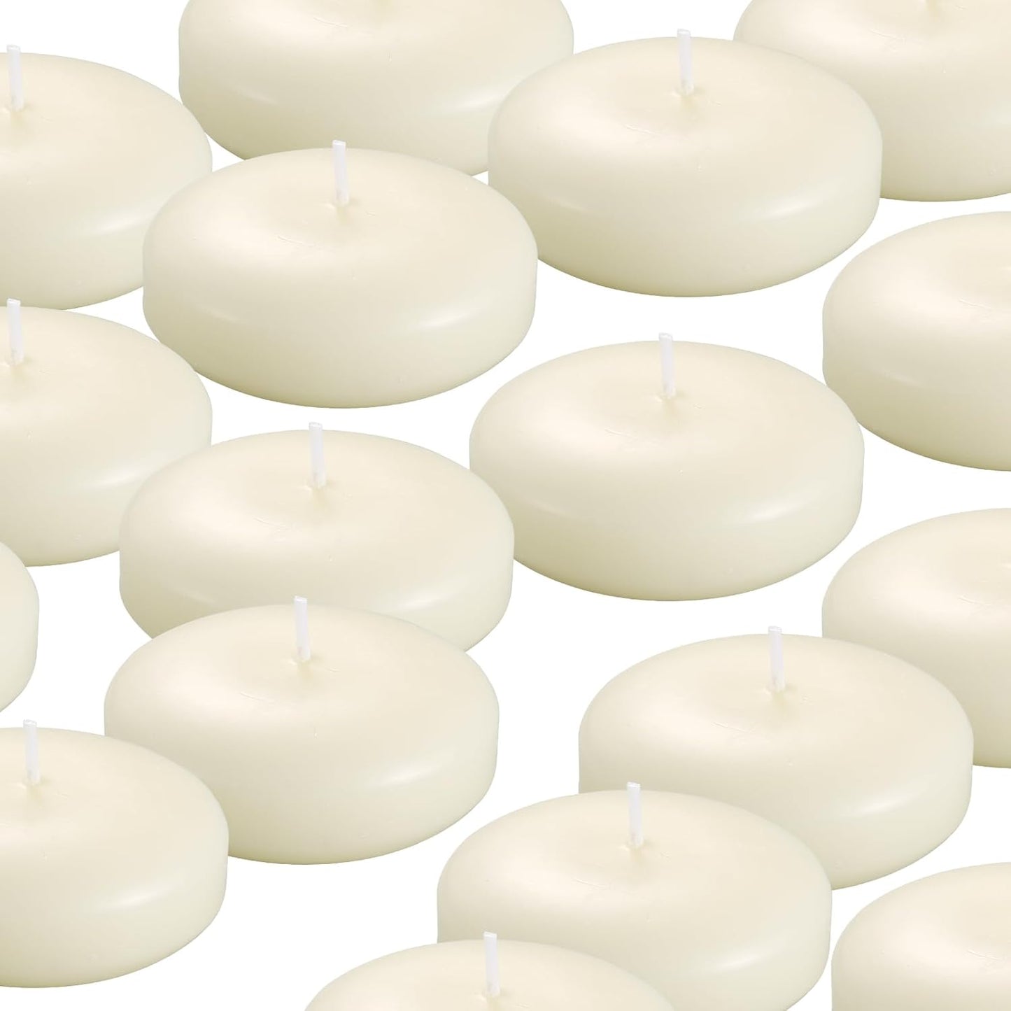 36 Pack Floating Candles, 3” Ivory Unscented Dripless Wax Burning Candles, for Weddings, Party, Cylinder Vases, and Home Decorations