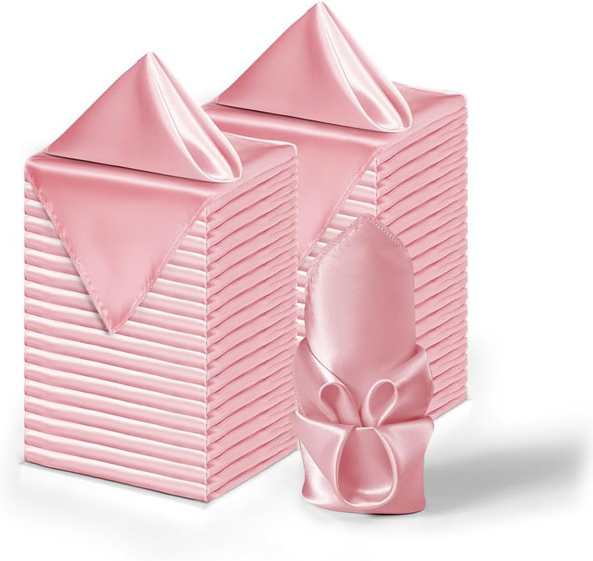 36 Pack Square Satin Dinner Napkins, 16x16 Inches Silky Soft Smooth Table Cloth Napkins for Restaurant Weddings Banquet Party Decoration, Pink