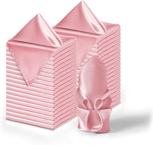 36 Pack Square Satin Dinner Napkins, 16x16 Inches Silky Soft Smooth Table Cloth Napkins for Restaurant Weddings Banquet Party Decoration, Pink