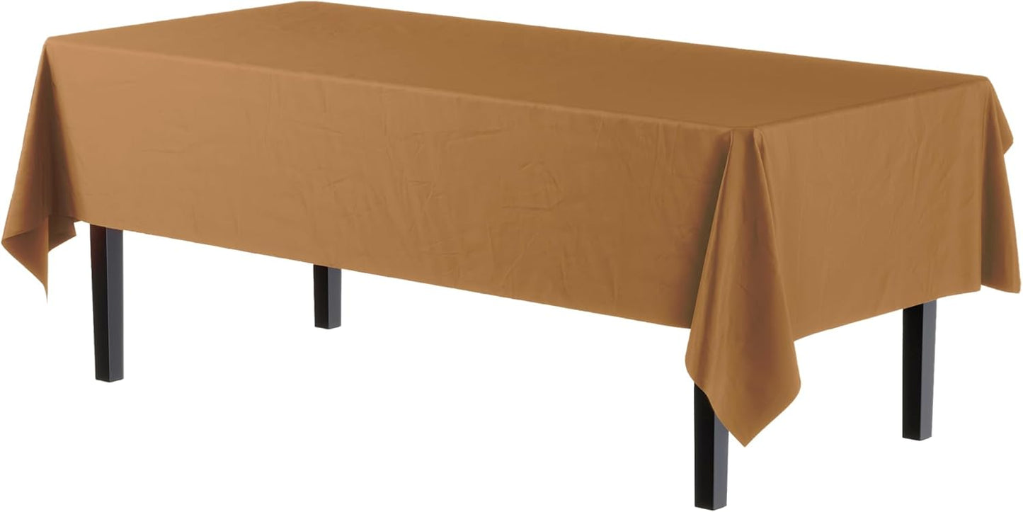 Party Solids Pack Of 12 Premium Plastic Tablecloth 54 Inch x 108 Inch Rectangle Table Cover - Gold