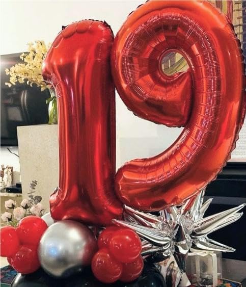 40 Inch Big Red 9 Balloon Number, Jumbo Giant Happy 9th 19 29 39 49 99 Birthday Party Decorations, Large Nine Mylar Foil Anniversary Birthday Party Engagement Decorations