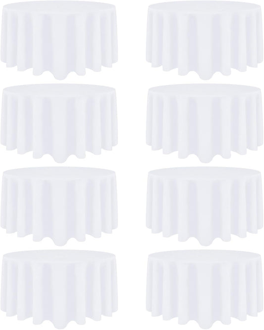 8 Pack White Round Tablecloth 108 Inch White Table Cloth Stain and Wrinkle Resistant Round White Tablecloths Reusable and Washable Polyester Fabric Table Covers for Buffet Wedding Party and Banquet