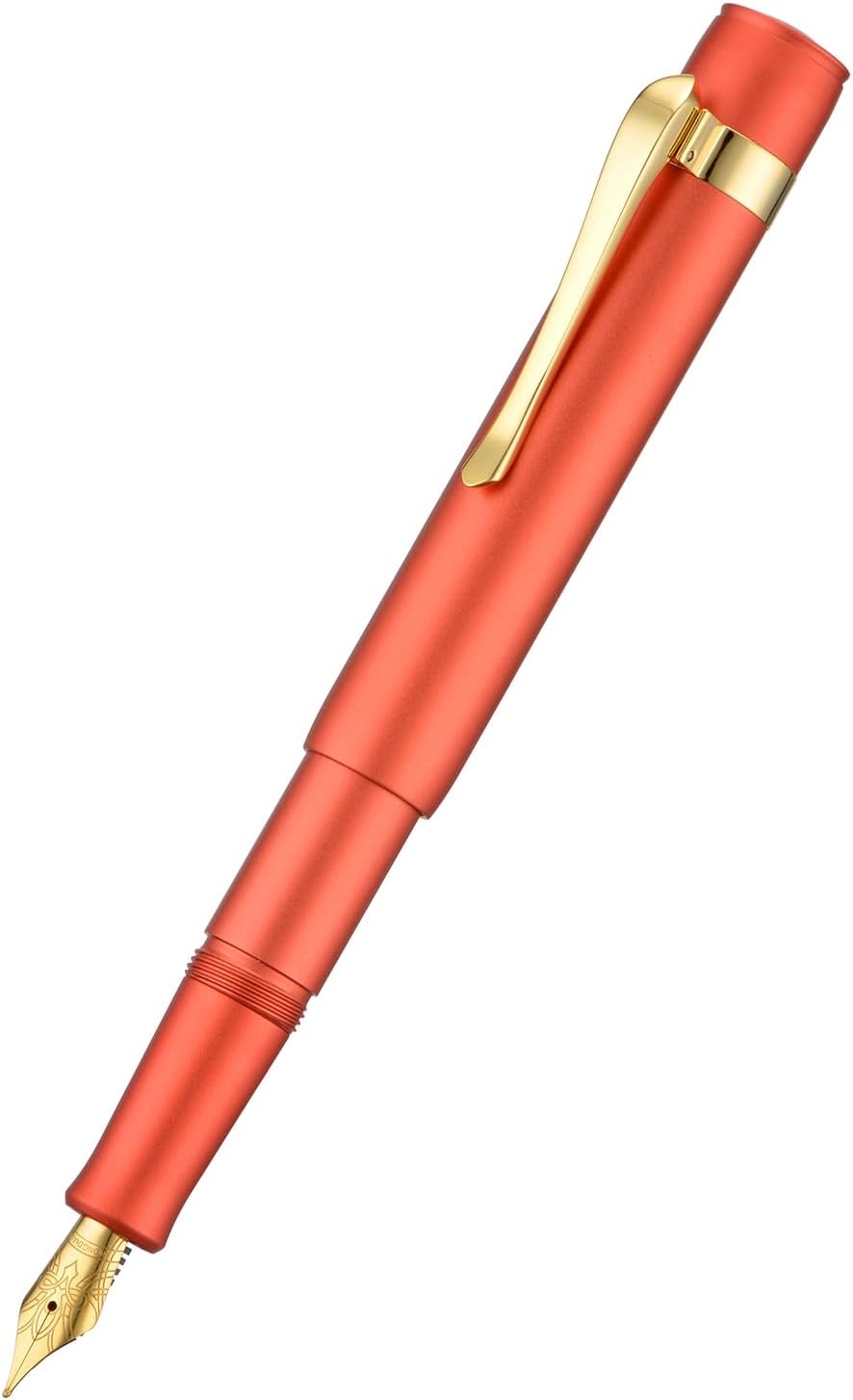 Hongdian M2 Black Forest Mini Fountain Pen, Fine Soft Golden Nib & Sleek Shape Aluminium Short Pocket Travel Pen (Orange Red)