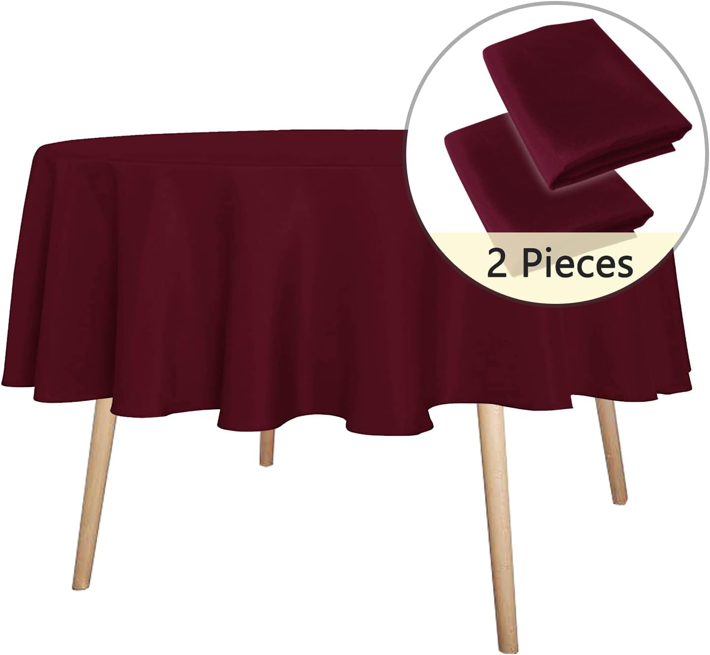 sancua 2 Pack Round Tablecloth 70 Inch Burgundy, Stain and Wrinkle Resistant Table Cloth - Washable Polyester Table Cover for Dining Tables, Buffet Parties and Camping