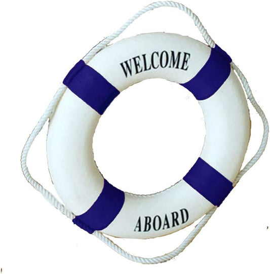 MorroMorn Lifebuoy Wall Hanging Decor - Welcome Aboard Mediterranean Style Home Decoration (Navy, 12")