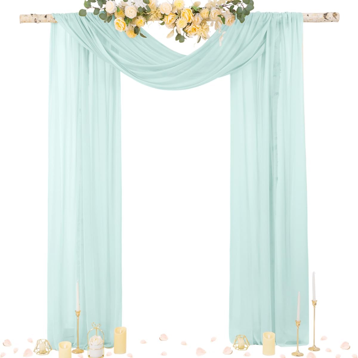 Socomi Wedding Arch Draping Fabric 29" x 20Ft 2 Panels Mint Green Sheer Outdoor Curtain Drapes Extra Long for Wedding Ceremony Birthday Party Decoration