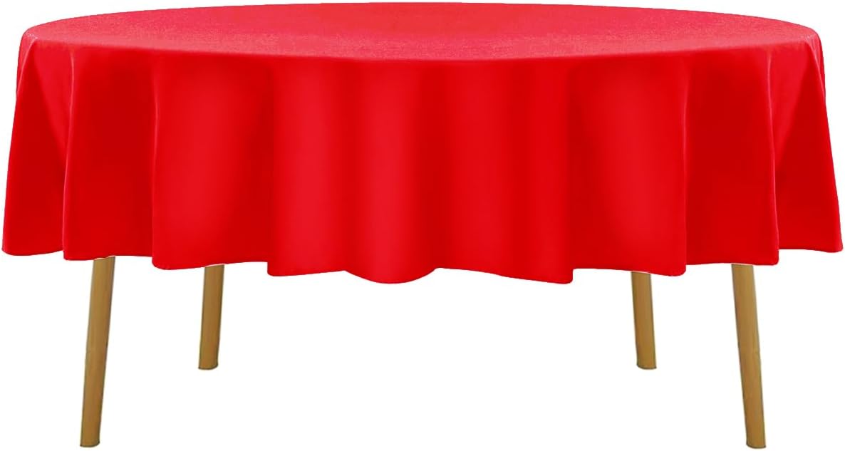 60 inch Round Tablecloth Washable Polyester Table Cloth Decorative Table Cover for Wedding Party Dining Banquet（60 inch,Red）