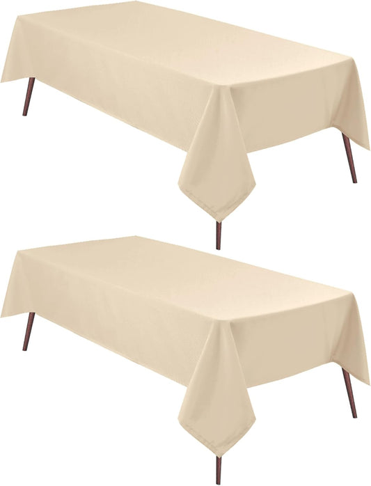 Hiasan 2 Pieces Rectangle Tablecloth - Waterproof Washable Polyester Table Cloth for Dining Room Kitchen Party Camping, Beige, 54 x 80 Inch