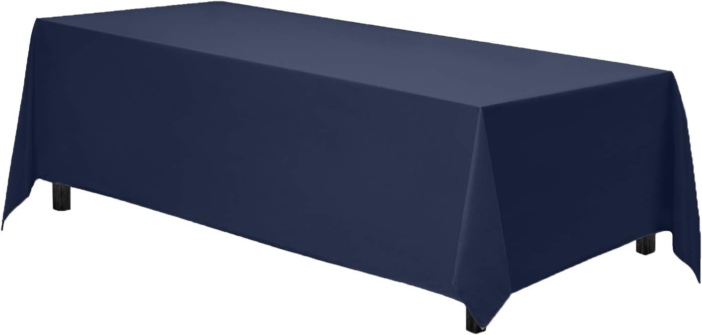 Gee Di Moda Rectangle Tablecloth - 70 x 120 Inch Navy Blue - Heavy Duty Washable Polyester - For 6 or 8 Foot Rectangular Table