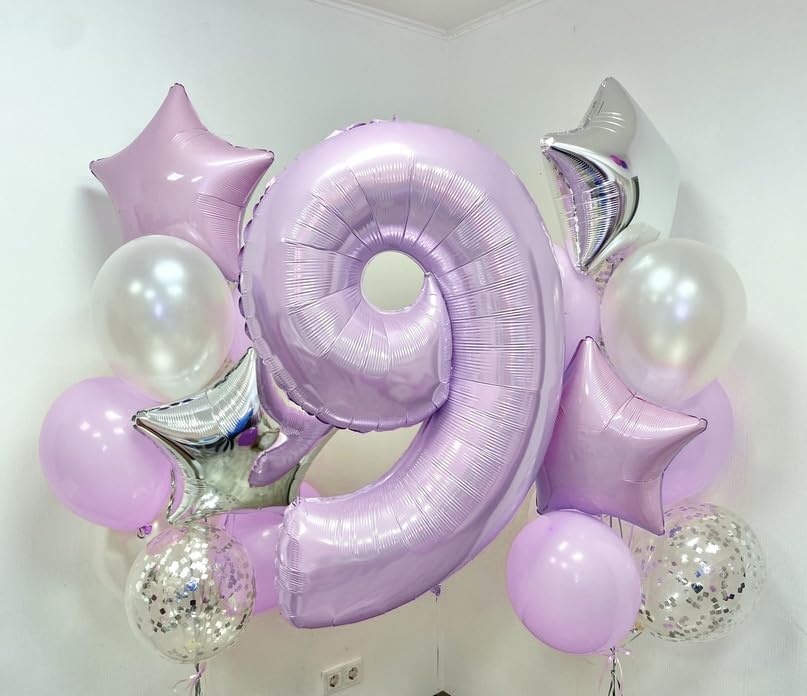 50th Birthday Balloons Pastel Purple for Women, 40 Inch Giant Light Purple Mylar Foil Number 50 Helium Balloons Self Inflating, Lavender Globos Numero 5 & 0 for Anniversary Party Decorations Supplies