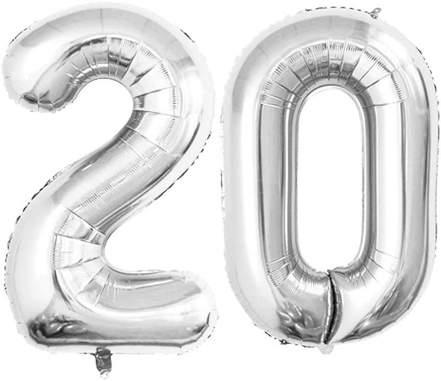 GOER Number 20 Balloons for 20th Birthday Party Decorations,42 Inch Jumbo Foil Helium Balloons for 20th Anniversary (Silver)
