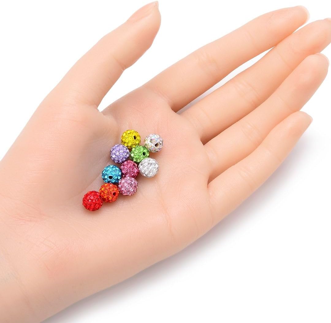50pcs Adabele Grade A Suncatcher Crystal Rhinestone Pave Loose Beads 8mm Clear White Polymer Clay Disco Ball Spacers Compatible with Shamballa All Craft Jewelry Making DB8-1