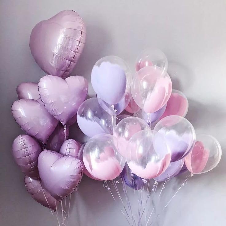 Pink Purple Heart Balloons, 18 Inch Light Purple and Pink Heart Shape Balloons, 12PCS Pastel Pink Purple Helium Foil Heart Balloon for Girls Birthday Marriage Engagement Wedding Party Decoration