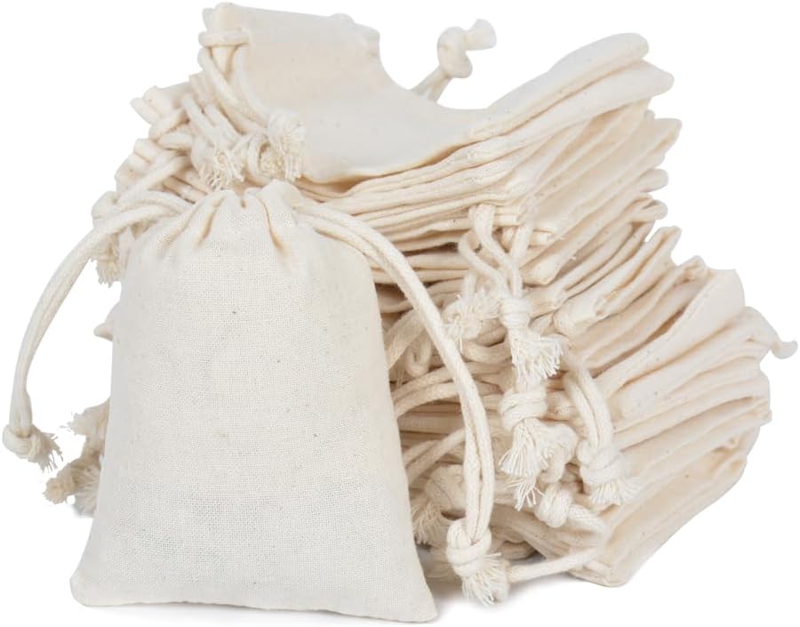 gobyhumm 20 Pieces Pure Cotton Drawstring Bags Muslin Bags Sachet Bag for Home Supplies （2.8 * 3.5"）