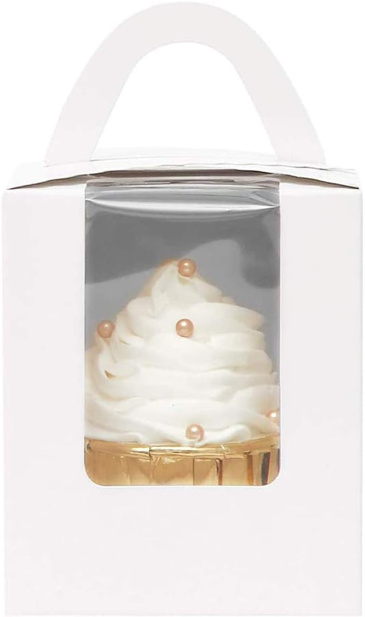 qiqee 60pcs Cupcake Boxes Individual Disposable White Single Box with Window 3.6 * 3.6 * 4.3inch Cupcake Containers/Holders