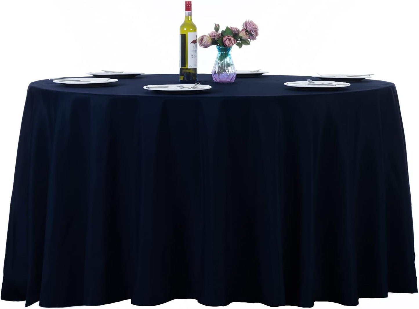Ascoza 2pack 132 Inch Navy Round Tablecloth in Washable Polyester Fabric for Wedding/Banquet/Restaurant/Parties…