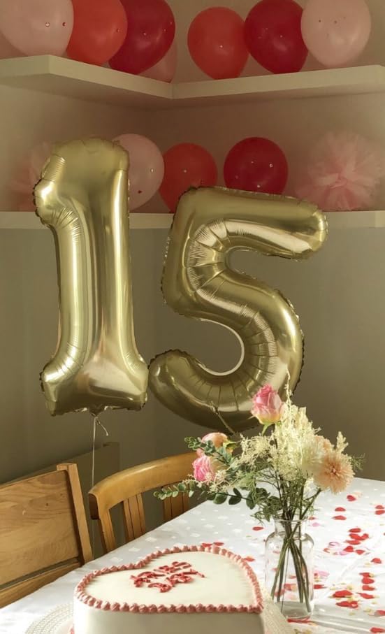 Light Gold 40 Inch Large Number 5 Birthday Balloon, Five 5th 15 25 35 50 55 Birthday Celebration Decorations, Champagne Gold Foil 5 Mylar Helium Balloons Girl Boy Anniversary Party Supplies
