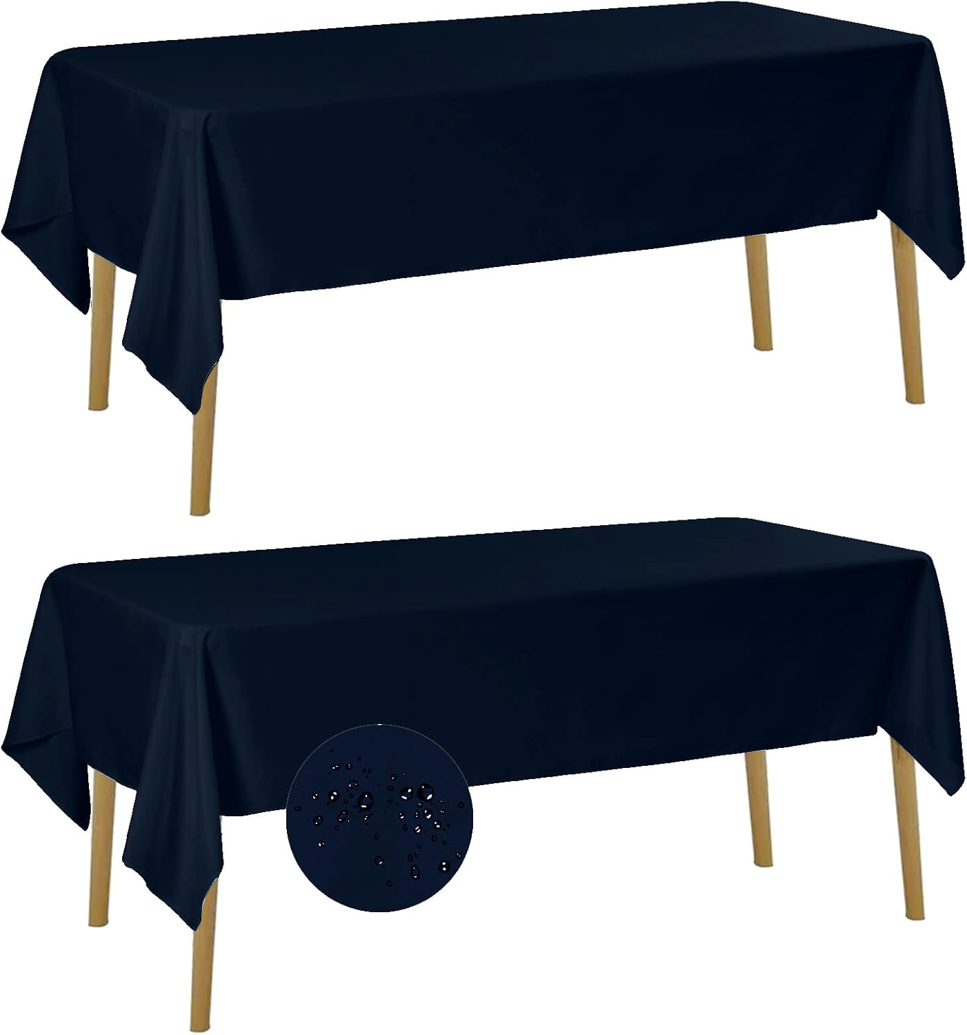 Fokitut 2 Pack Waterproof Rectangle Tablecloth, 60x102 Inch, Stain Resistant and Wrinkle Polyester Table Cloth, Fabric Table Cover for Kitchen Dining, Wedding, Party, Holiday Dinner-Navy